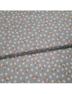 Tissu coton petits oiseaux fond gris