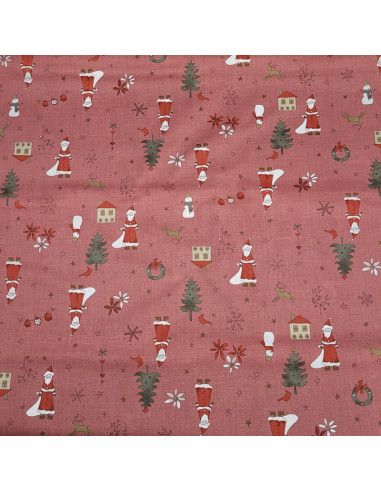 Tissu coton père noël et sapins