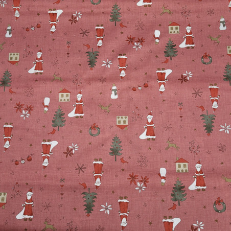 Tissu coton père noël et sapins