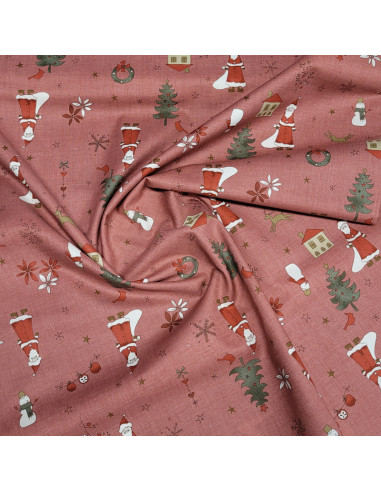 Tissu coton père noël et sapins