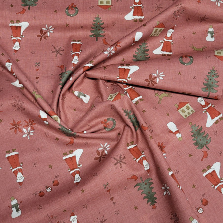 Tissu coton père noël et sapins