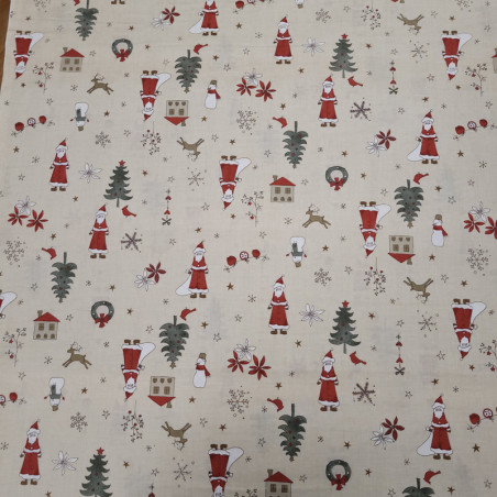 Tissu coton père noël et sapins