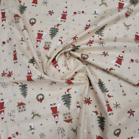 Tissu coton père noël et sapins