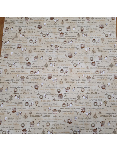 Tissu coton merry christmas fond beige