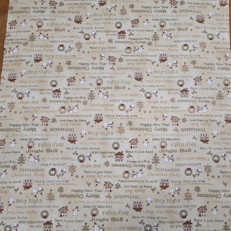 Tissu coton merry christmas fond beige