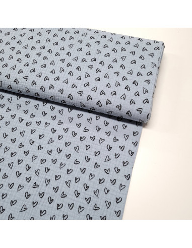 Tissu double gaze bleu moyen motifs cœur
