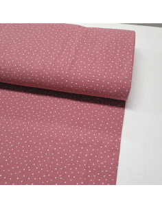 Tissu double gaze rose moyen à pois blanc
