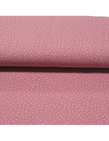 Tissu double gaze rose moyen à pois blanc