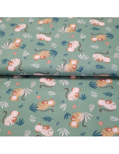 Tissu coton popline - petits singes