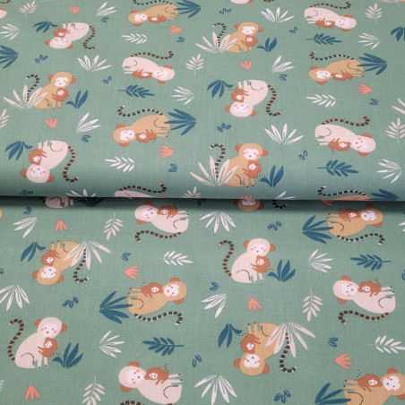 Tissu coton popline - petits singes