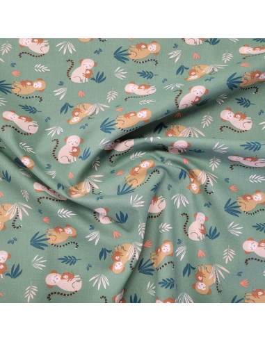 Tissu coton popline - petits singes