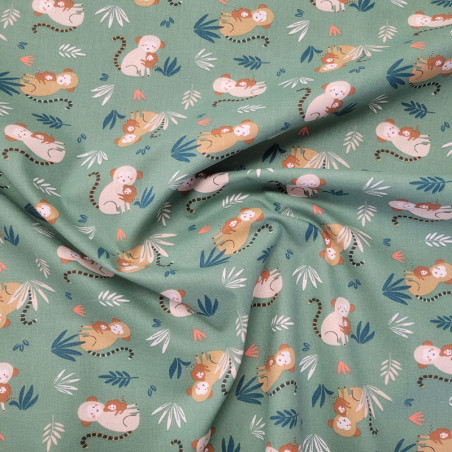 Tissu coton popline - petits singes