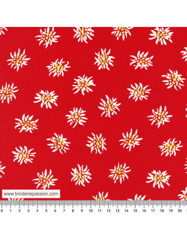 tissu-edelweiss-coton-fond-rouge-broderie-passion