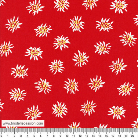 tissu-edelweiss-coton-fond-rouge-broderie-passion