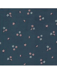 Velours côtelé milleraies - fleurs marine
