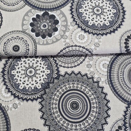 Tissu aspect lin - Mandalas noir