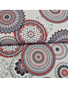 Tissu aspect lin - Mandalas rouge