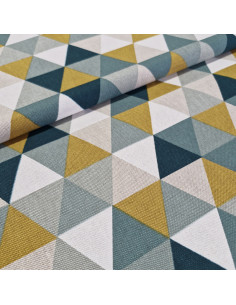 Tissu aspect lin - Triangles vert jaune