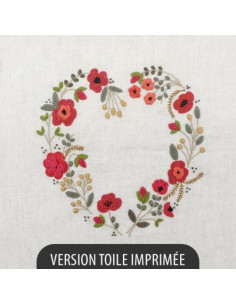 Kit de broderie traditionnelle "Rouge coquelicots (Cœur à broder de Juin)" de Un Chat dans l'aiguille