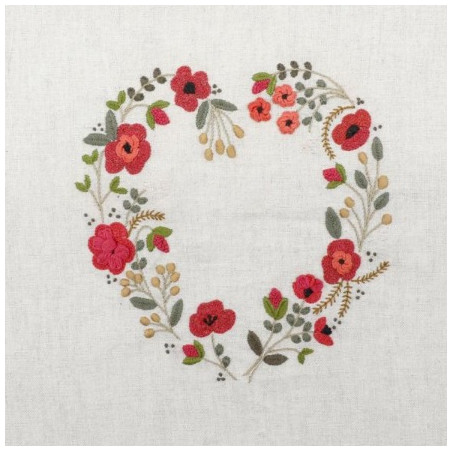Kit de broderie traditionnelle "Rouge coquelicots (Cœur à broder de Juin)" de Un Chat dans l'aiguille