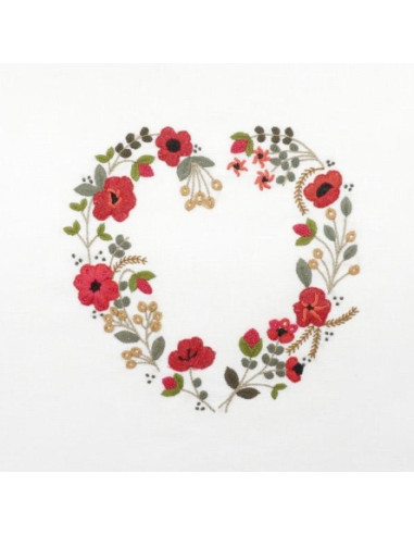 Kit de broderie traditionnelle "Rouge coquelicots (Cœur à broder de Juin)" de Un Chat dans l'aiguille