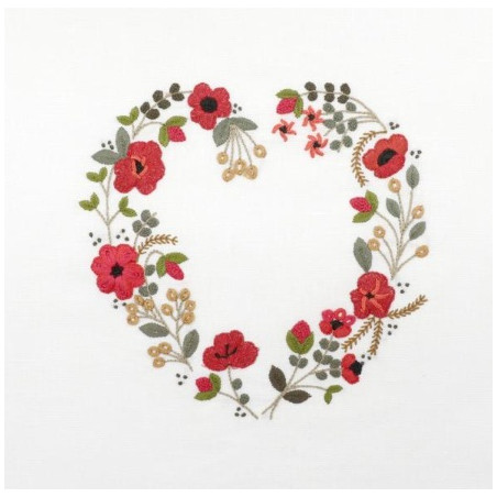 Kit de broderie traditionnelle "Rouge coquelicots (Cœur à broder de Juin)" de Un Chat dans l'aiguille