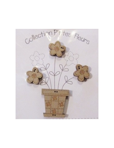 Lot de 3 boutons en bois - Pot de fleur