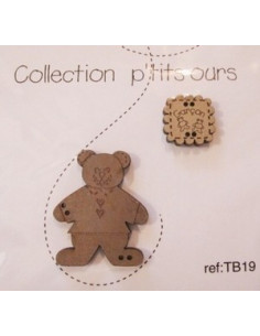 Lot de 2 boutons en bois - Petit ours garçon