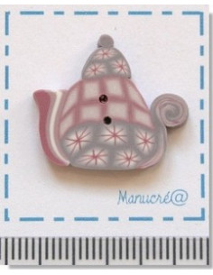 Bouton en Pâte Polymère - Théière rose/gris