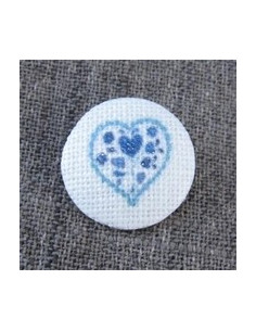 Bouton Coeur bleu sur écru