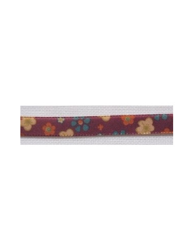 Ruban velour - bordeaux à fleur - 9 mm