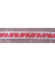 Ruban frise fleurs rouge sur beige - 10 mm