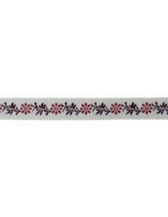 Ruban frise fleurs bordeaux/rouge - Col 15, 11 mm