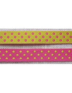 Ruban satin à pois double face - rose et jaune