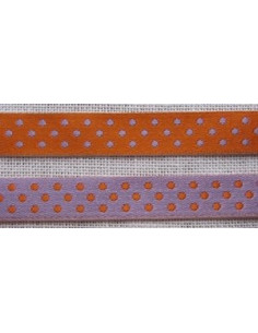 Ruban satin à pois double face - violet clair et orange