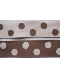 Ruban satin à pois double face - brun et crème