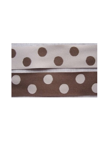 Ruban satin à pois double face - brun et crème