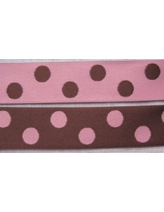 Ruban satin à pois double face - rose et brun