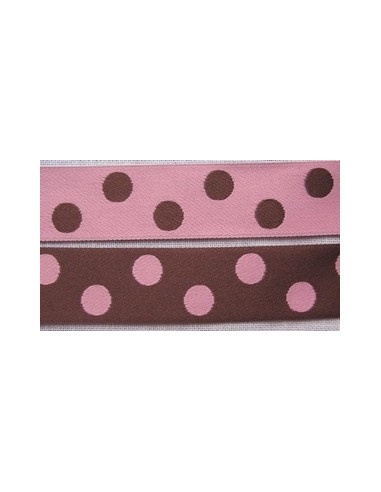 Ruban satin à pois double face - rose et brun