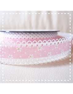 Ruban frise imprimé avec petites fleurs - rose