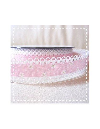 Ruban frise imprimé avec petites fleurs - rose