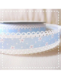 Ruban frise imprimé avec petites fleurs - bleu