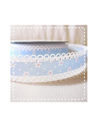 Ruban frise imprimé avec petites fleurs - bleu