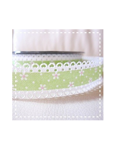 Ruban frise imprimé avec petites fleurs - vert