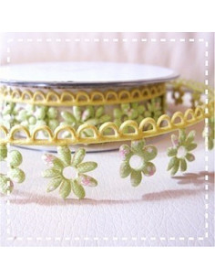 Galon déco - Fleurs - vert et jaune