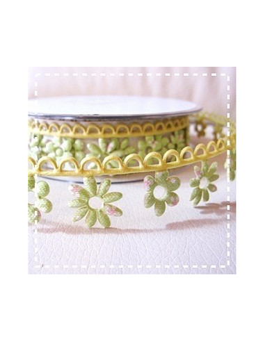 Galon déco - Fleurs - vert et jaune