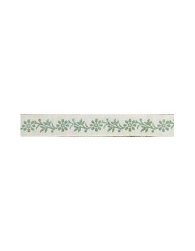 Ruban frise fleurs vert clair/blanc - Col 5, 11 mm