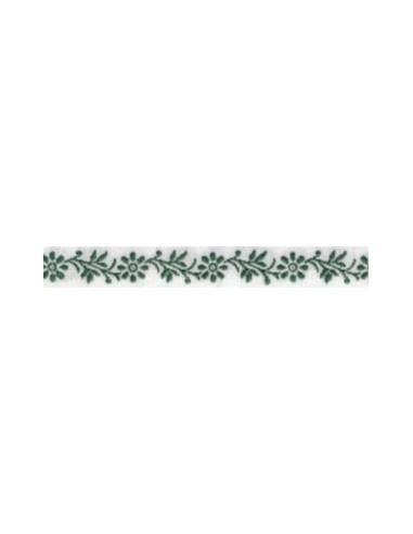 Ruban frise fleurs vert/blanc - Col 9, 11 mm
