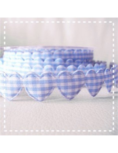 Ruban guirlande de coeurs vichy - bleu clair - 15 mm