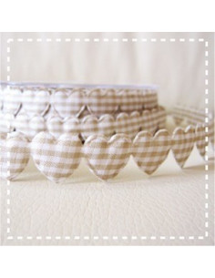 Ruban guirlande de coeurs vichy - beige - 15 mm